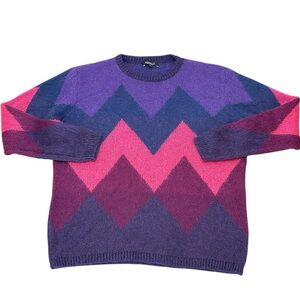 Gemelli Italy‎ Purple/pink Colorblock Chevron Mohair Blend Pull Over Sweater L